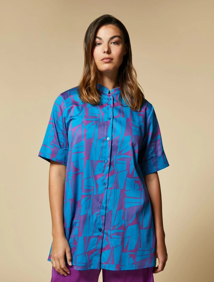 Marina Rinaldi Women's Fuchsia Printed Poplin Tunic Top