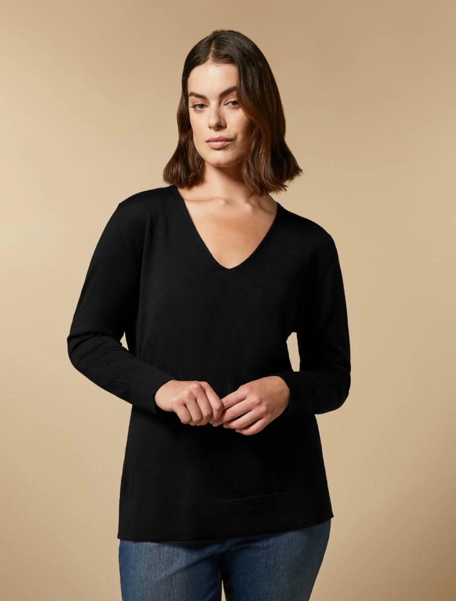 Marina Rinaldi Women's Black Wool Sweater - Premium Knitwear for Winter Warmth