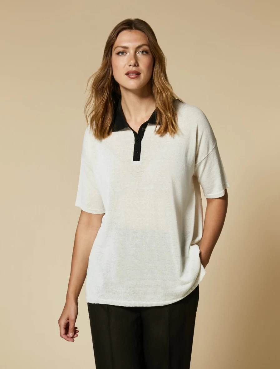 Marina Rinaldi Women's White Technical Linen Sweater - Breathable & Stylish Knitwear
