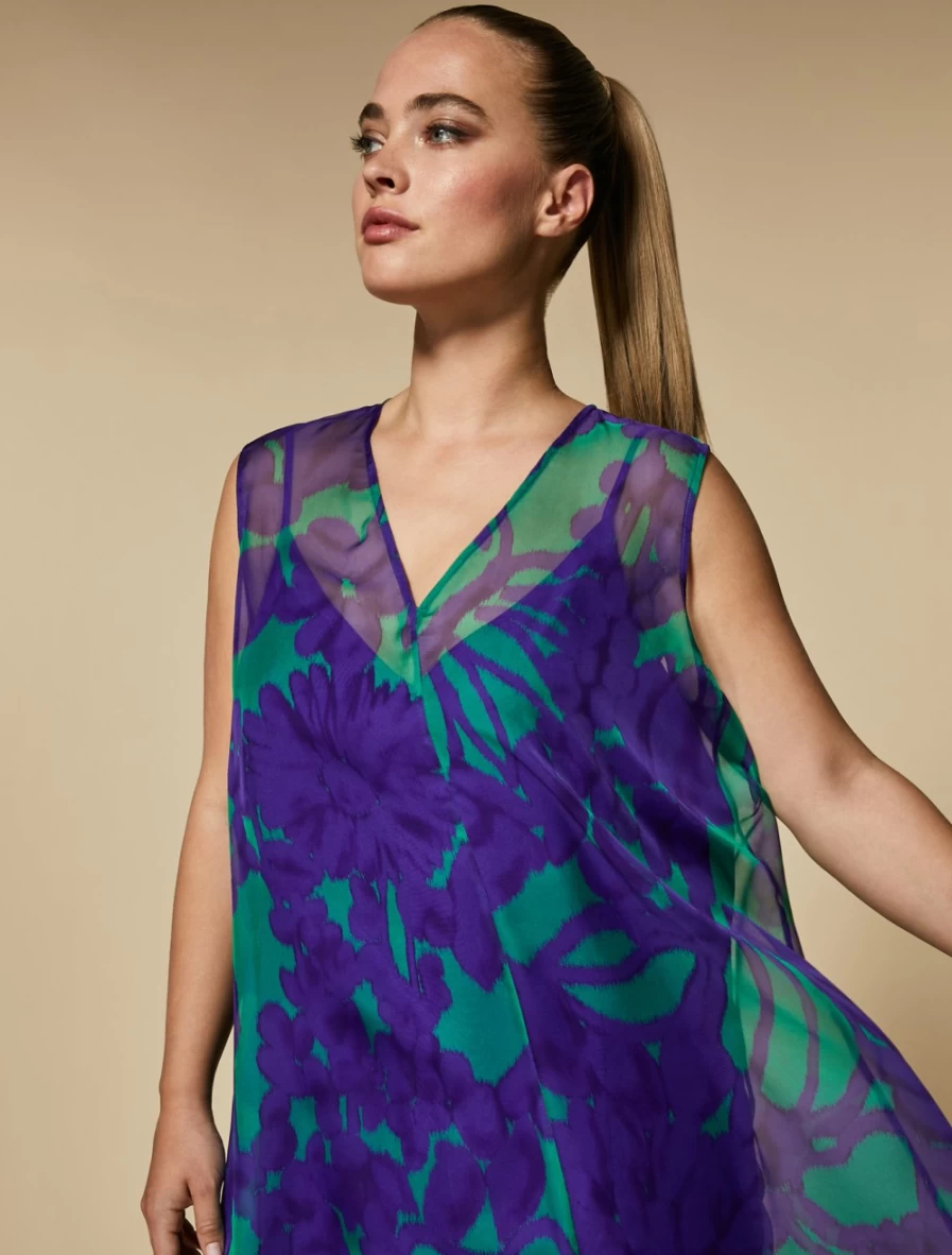 "Marina Rinaldi Women's Green Printed Chiffon Long Dress"
