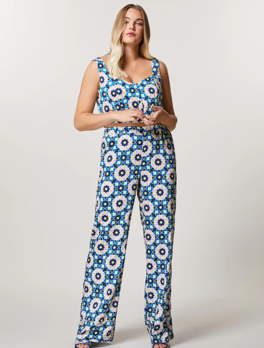 Marina Rinaldi Women's Dark Navy Printed Twill Trousers | Stylish & Comfortable