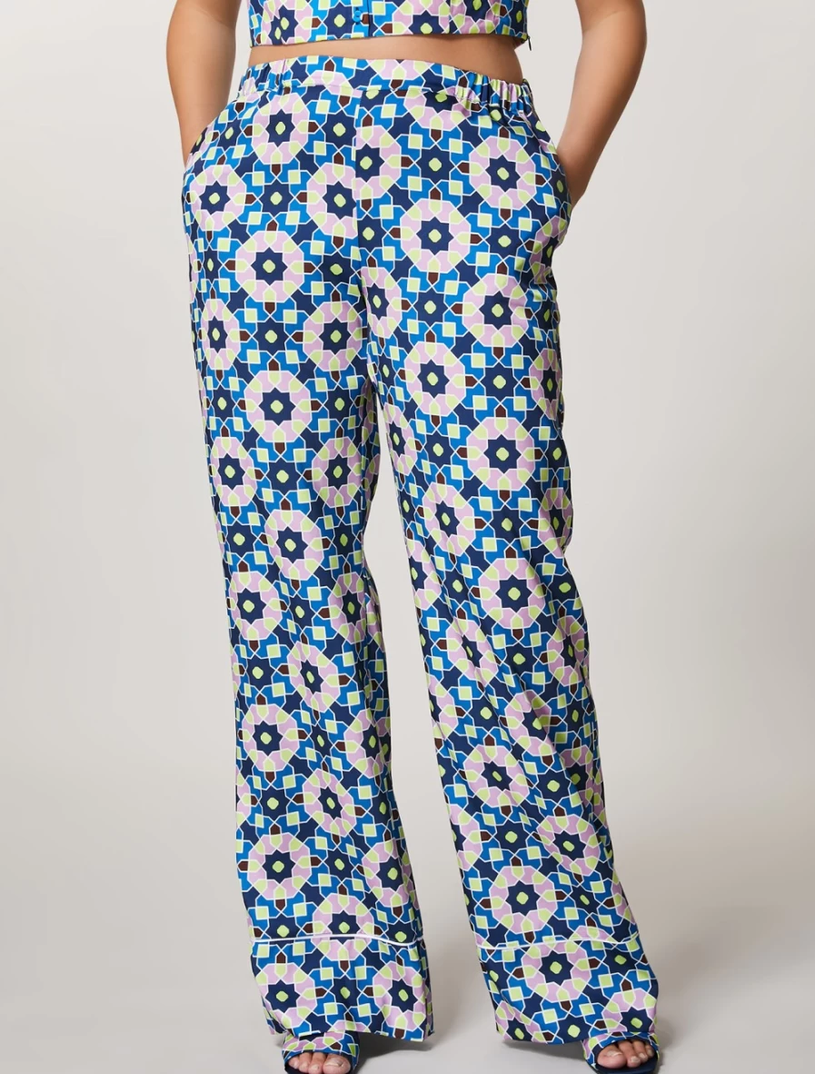 Marina Rinaldi Women's Dark Navy Printed Twill Trousers | Stylish & Comfortable