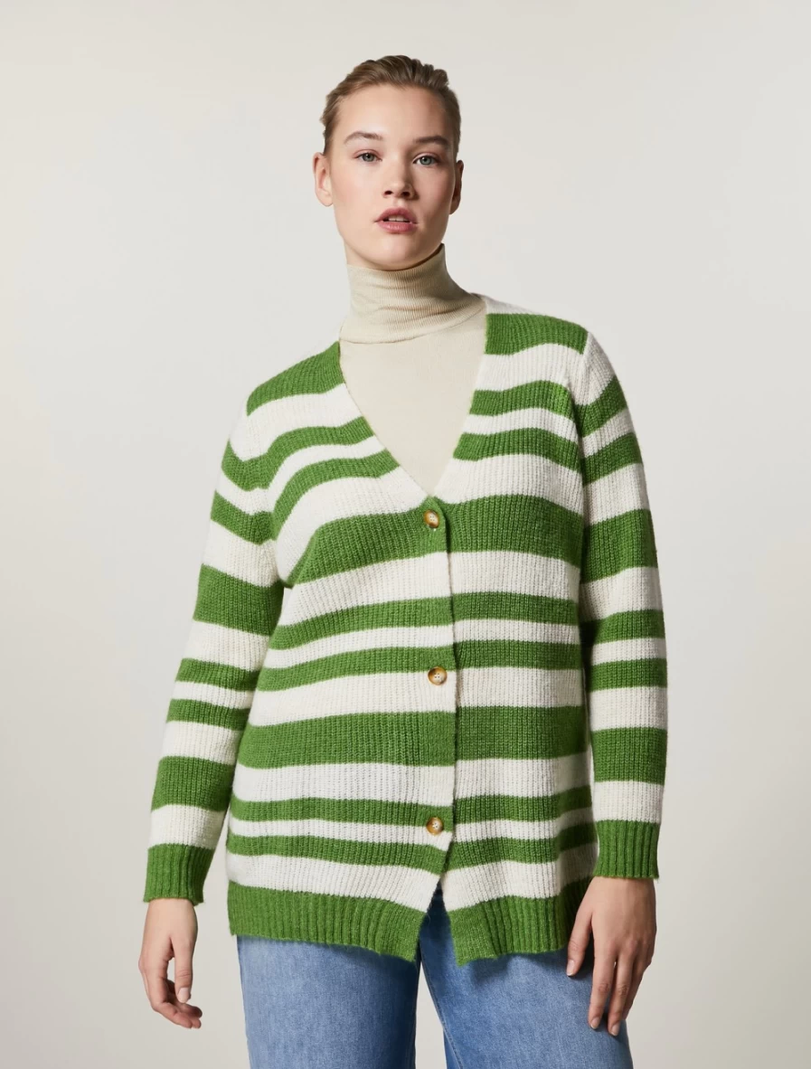 Marina Rinaldi Women's Green Wool-Blend Cardigan Sweater