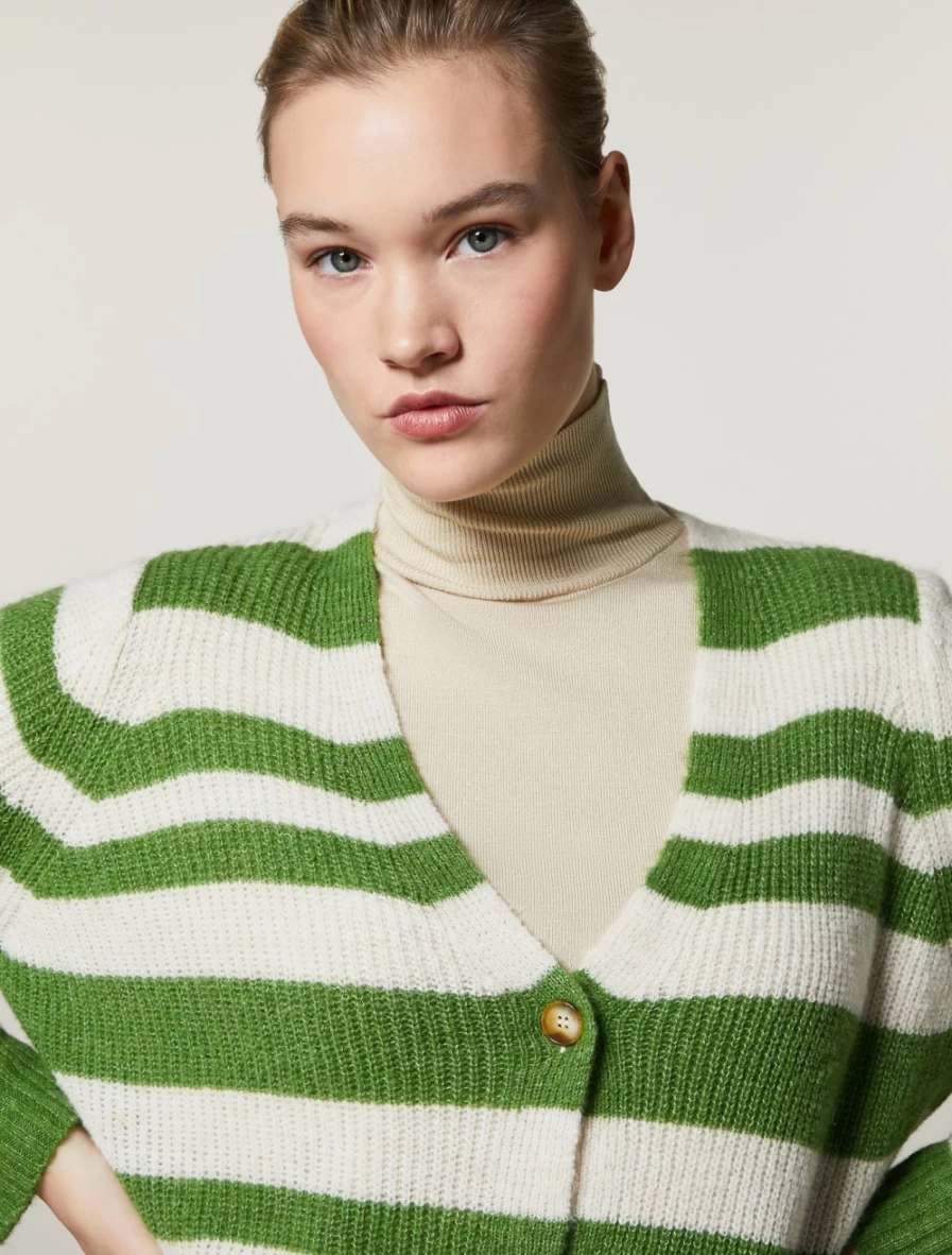 Marina Rinaldi Women's Green Wool-Blend Cardigan Sweater