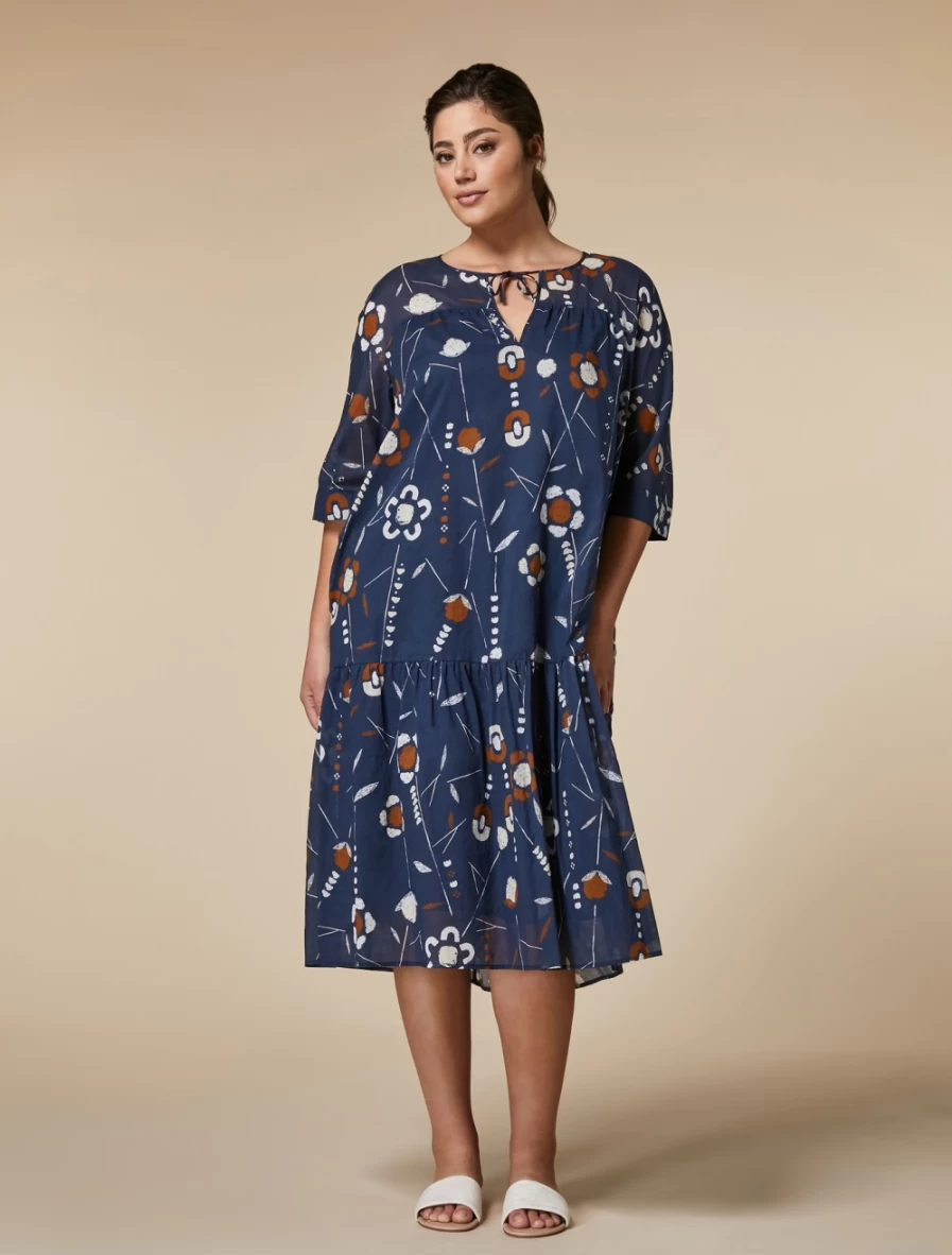 Marina Rinaldi Women's Dark Navy Printed Voile Dress - Flowy Elegant Summer Dress