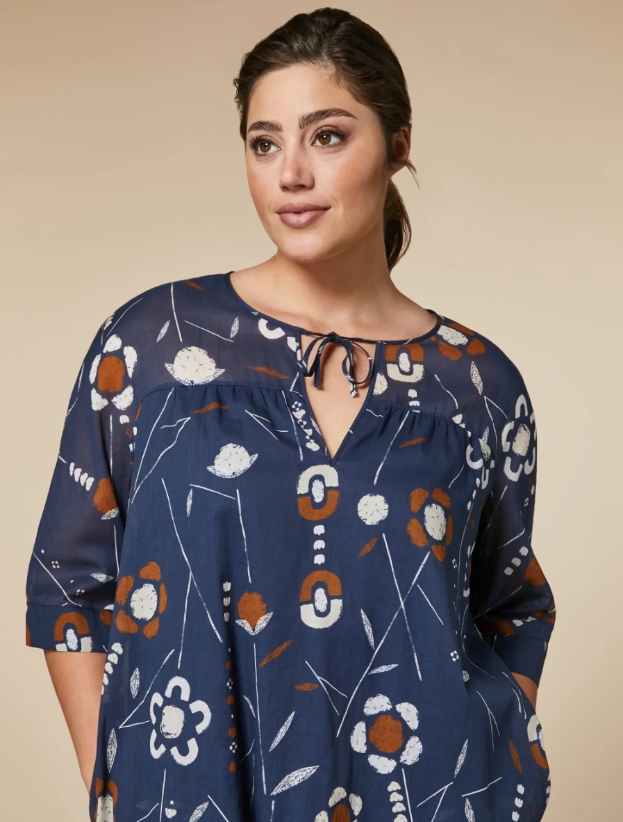 Marina Rinaldi Women's Dark Navy Printed Voile Dress - Flowy Elegant Summer Dress