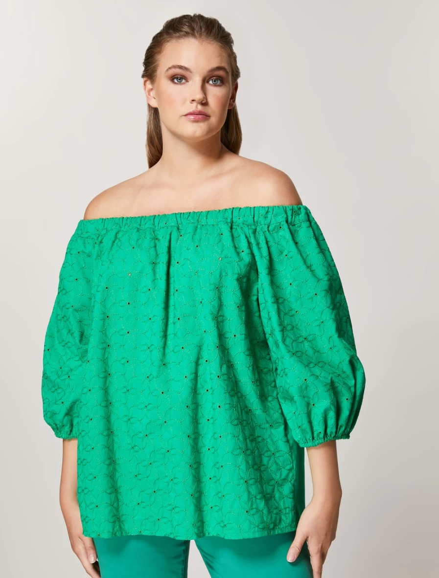 "Marina Rinaldi Women's Green Broderie Anglaise Cotton Tunic Top"