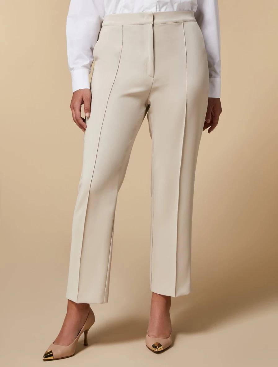 Marina Rinaldi Women's Beige Triacetate Trousers | Elegant Comfort & Style