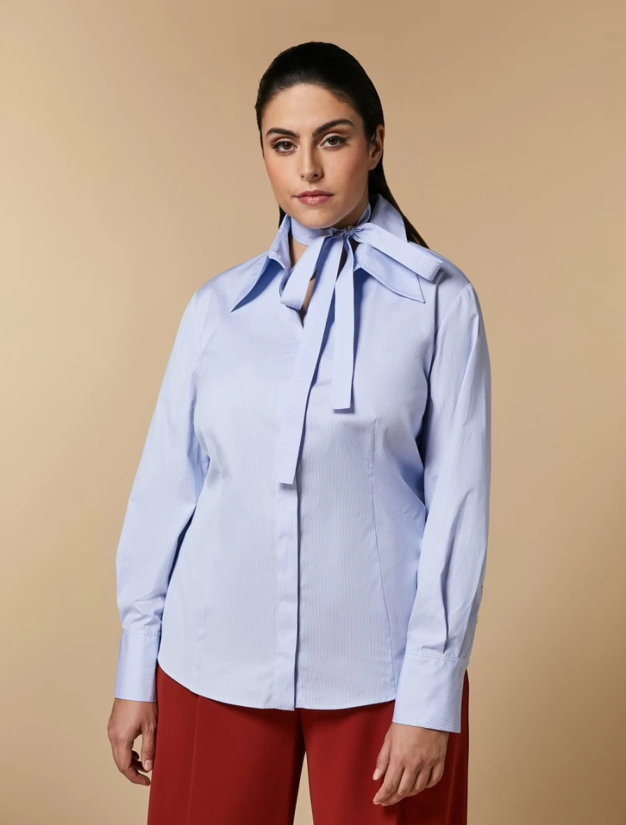 "Marina Rinaldi Women's Ski Blue Yarn-Dyed Poplin Shirt | Premium Cotton Blouse"