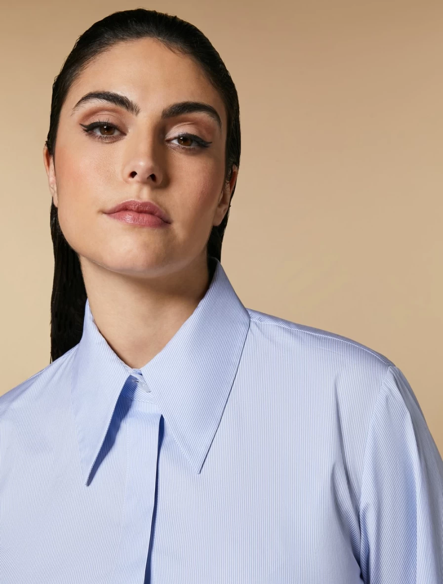 "Marina Rinaldi Women's Ski Blue Yarn-Dyed Poplin Shirt | Premium Cotton Blouse"