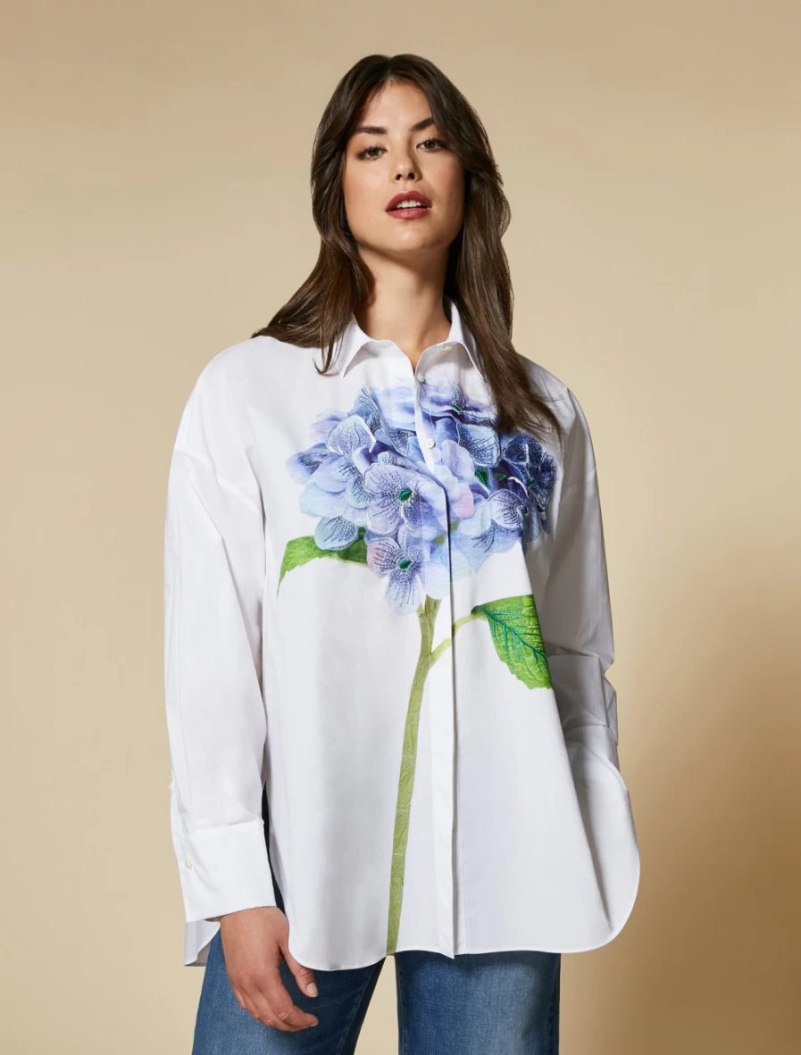 Marina Rinaldi Women's White Poplin Shirt with Print Design