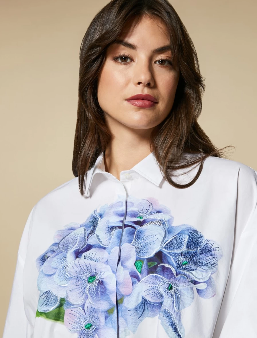 Marina Rinaldi Women's White Poplin Shirt with Print Design