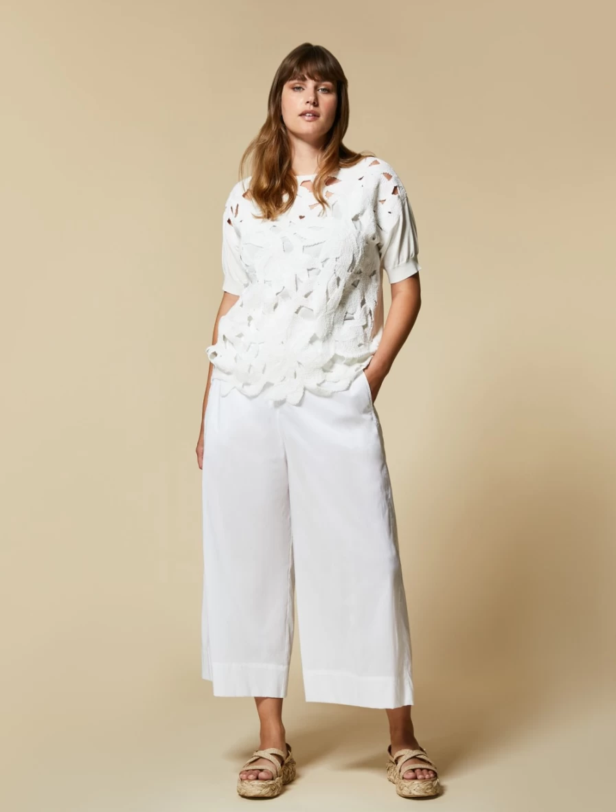 "Marina Rinaldi Women's White Cotton Poplin Trousers"