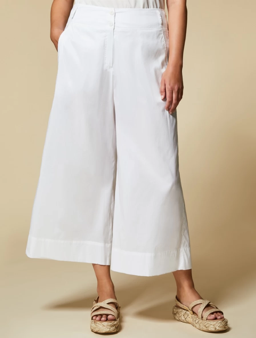 "Marina Rinaldi Women's White Cotton Poplin Trousers"