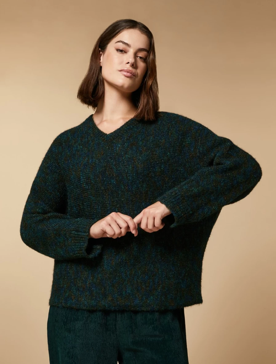 "Marina Rinaldi Women's Dark Green Printed Mohair Sweater"