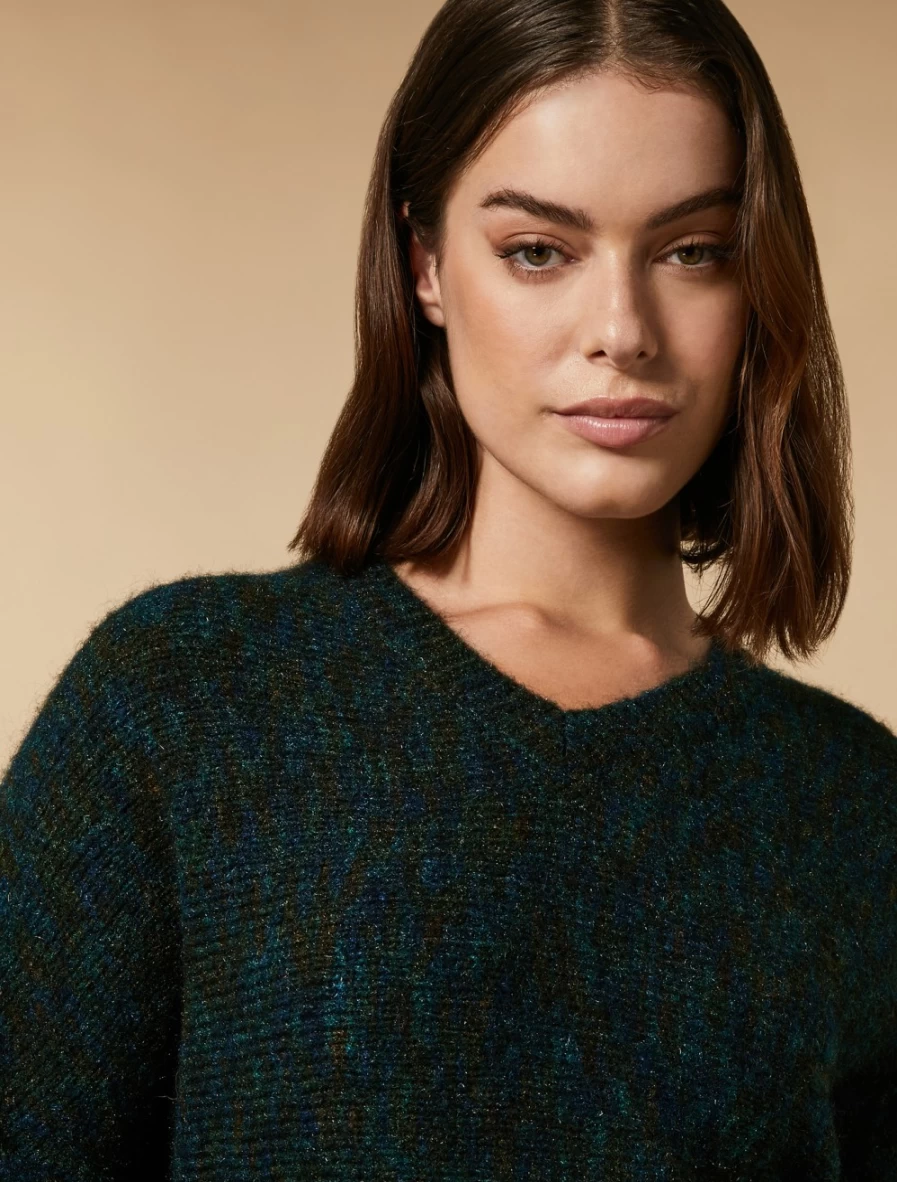 "Marina Rinaldi Women's Dark Green Printed Mohair Sweater"