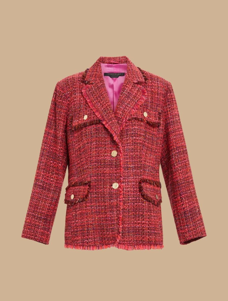 "Marina Rinaldi Women's Pink Bouclé Blazer Jacket – Elegant Tailored Coat"