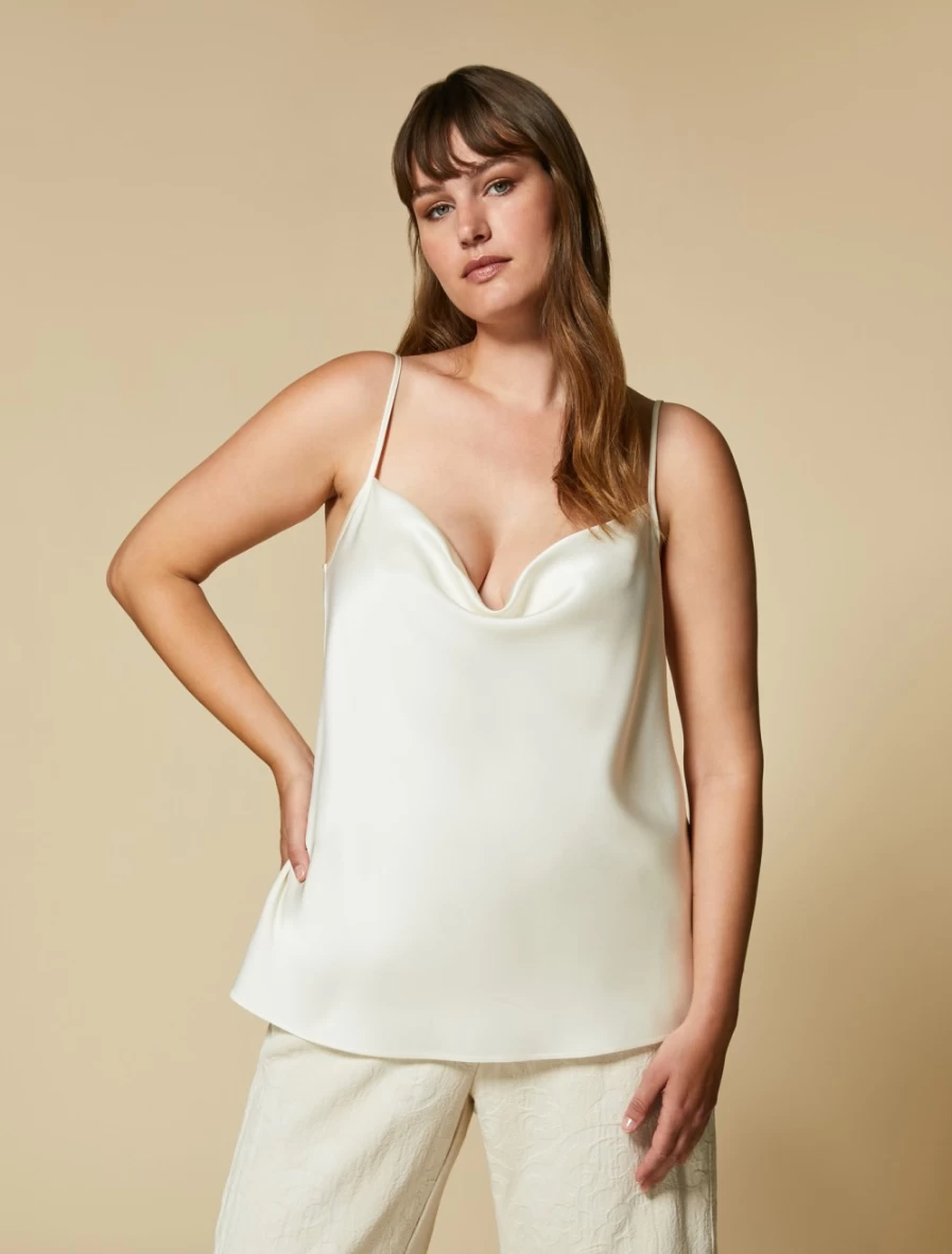 "Marina Rinaldi Women's White Satin Top – Elegant Blouse for Women"