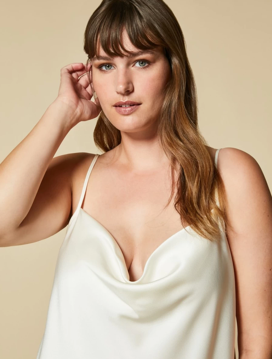 "Marina Rinaldi Women's White Satin Top – Elegant Blouse for Women"