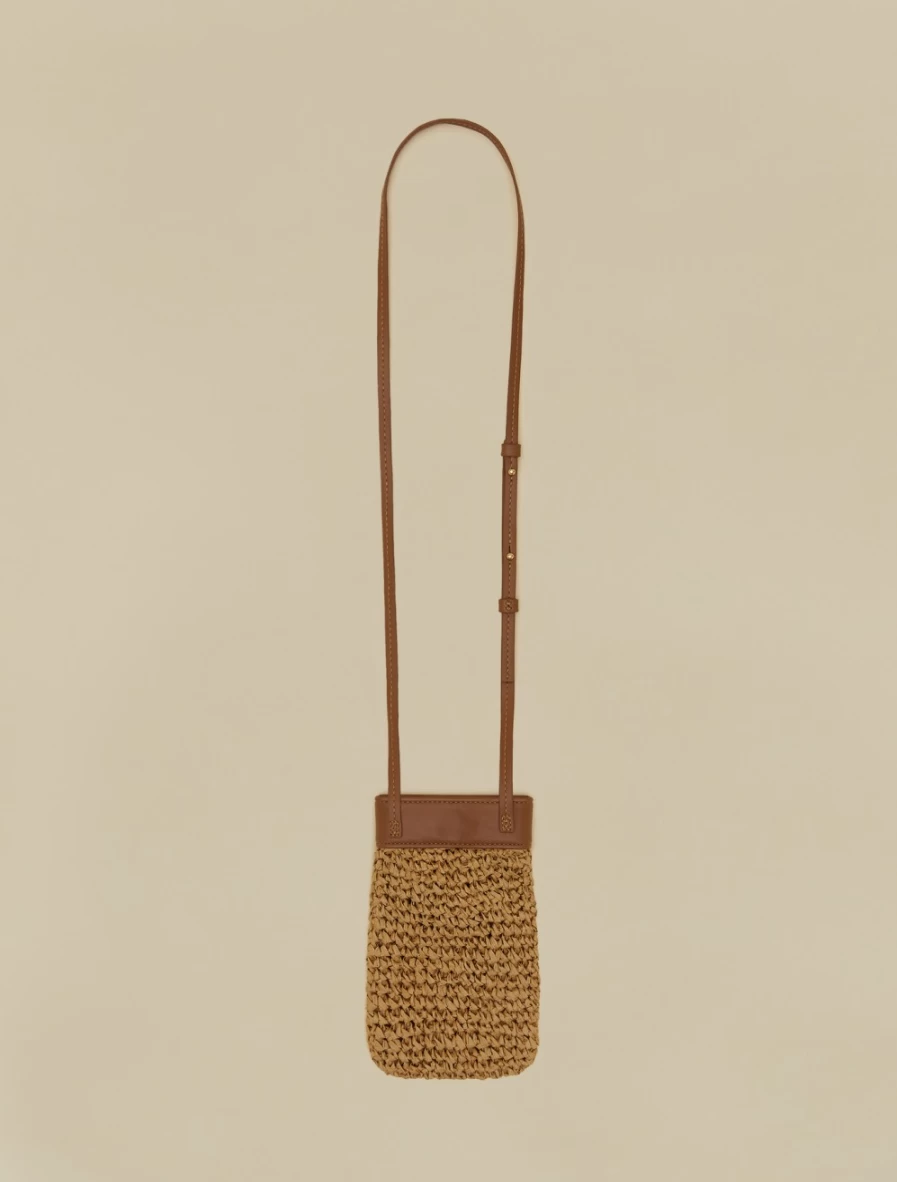 Marina Rinaldi Women's Beige Straw Phone Pouch - Stylish Eco-Friendly Holder