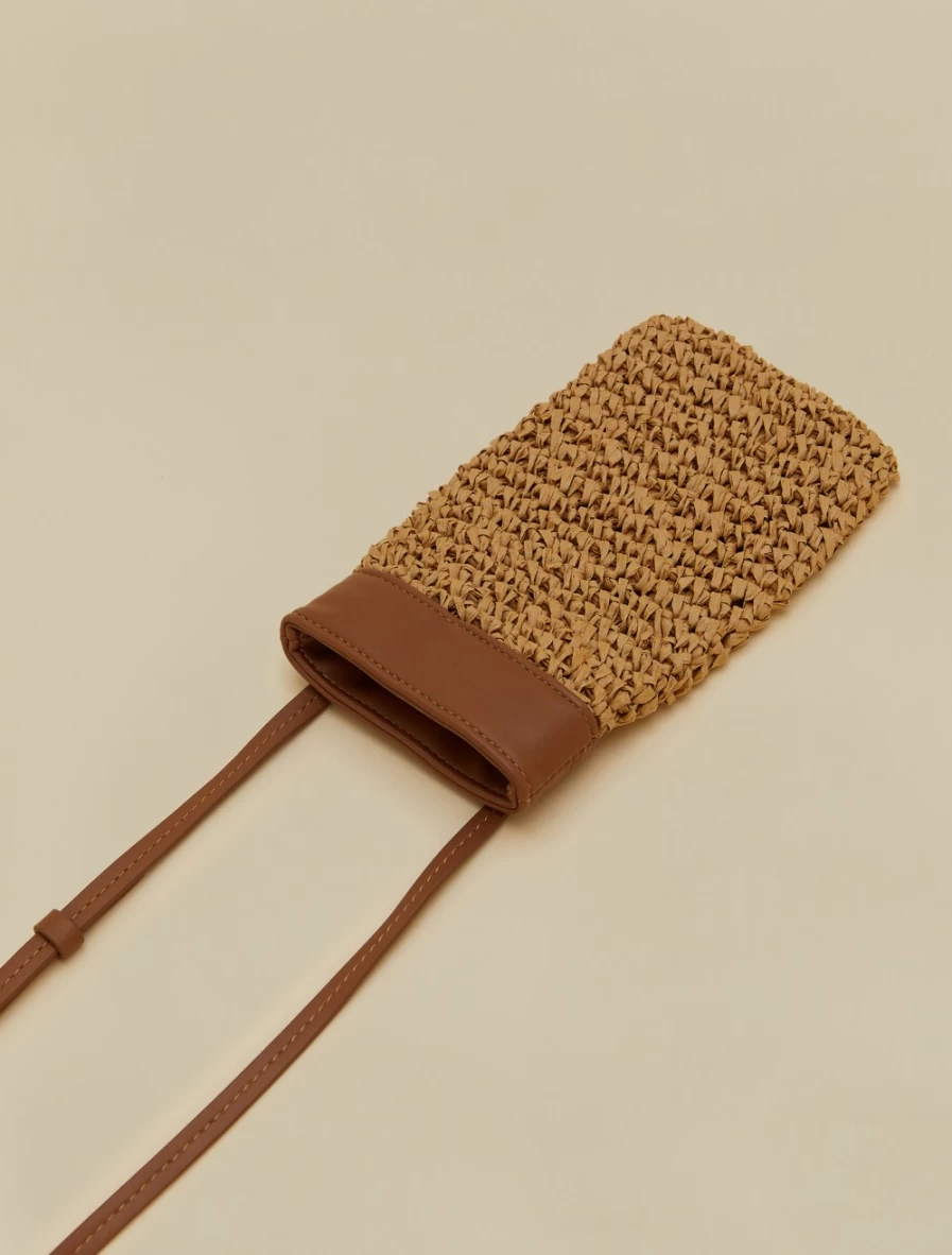 Marina Rinaldi Women's Beige Straw Phone Pouch - Stylish Eco-Friendly Holder