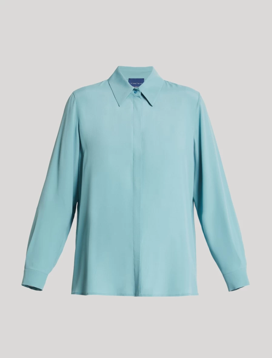Marina Rinaldi Women's Ski Blue Silk-Blend Shirt – Luxurious Comfort & Elegance