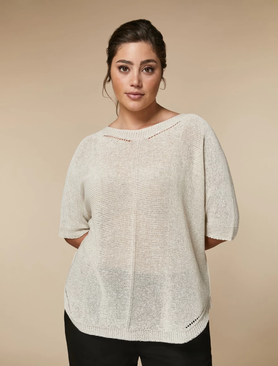 Marina Rinaldi Women's White Lurex Cotton Sweater - Elegant Knit Top for Women