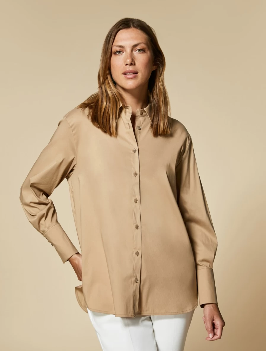 Marina Rinaldi Women's Camel Cotton-Blend Poplin Shirt