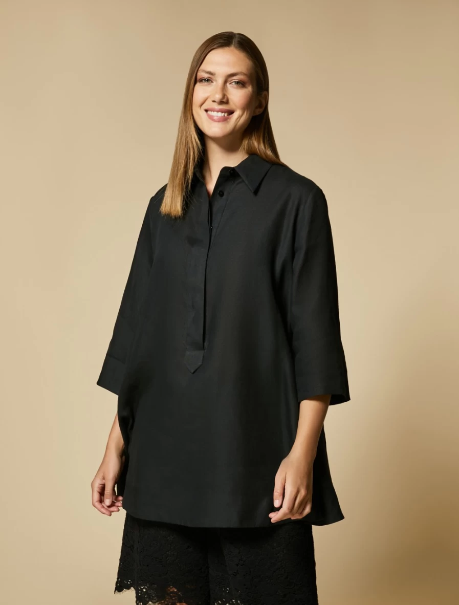 "Marina Rinaldi Women's Black Lightweight Linen Tunic Top"