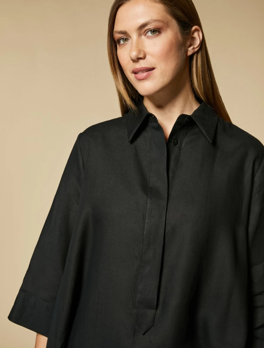 "Marina Rinaldi Women's Black Lightweight Linen Tunic Top"