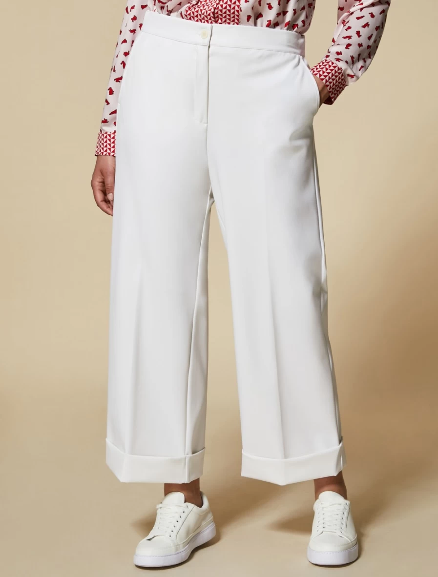 "Marina Rinaldi Women's White Wide-Leg Trousers – Elegant Comfort"