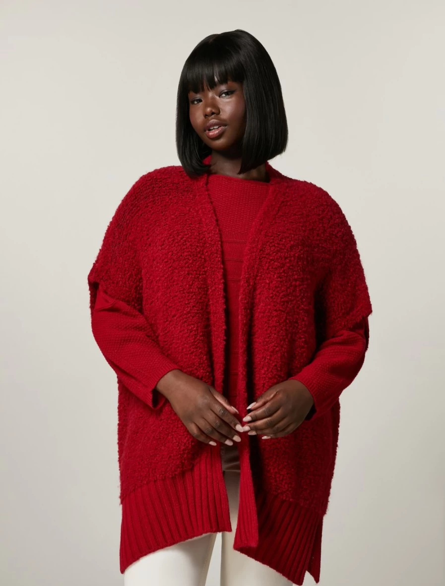 Marina Rinaldi Women's Red Wool-Blend Bouclé Knit Gilet