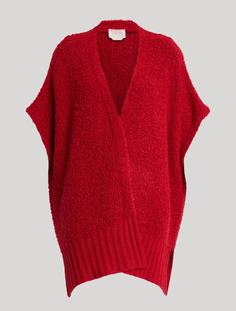 Marina Rinaldi Women's Red Wool-Blend Bouclé Knit Gilet
