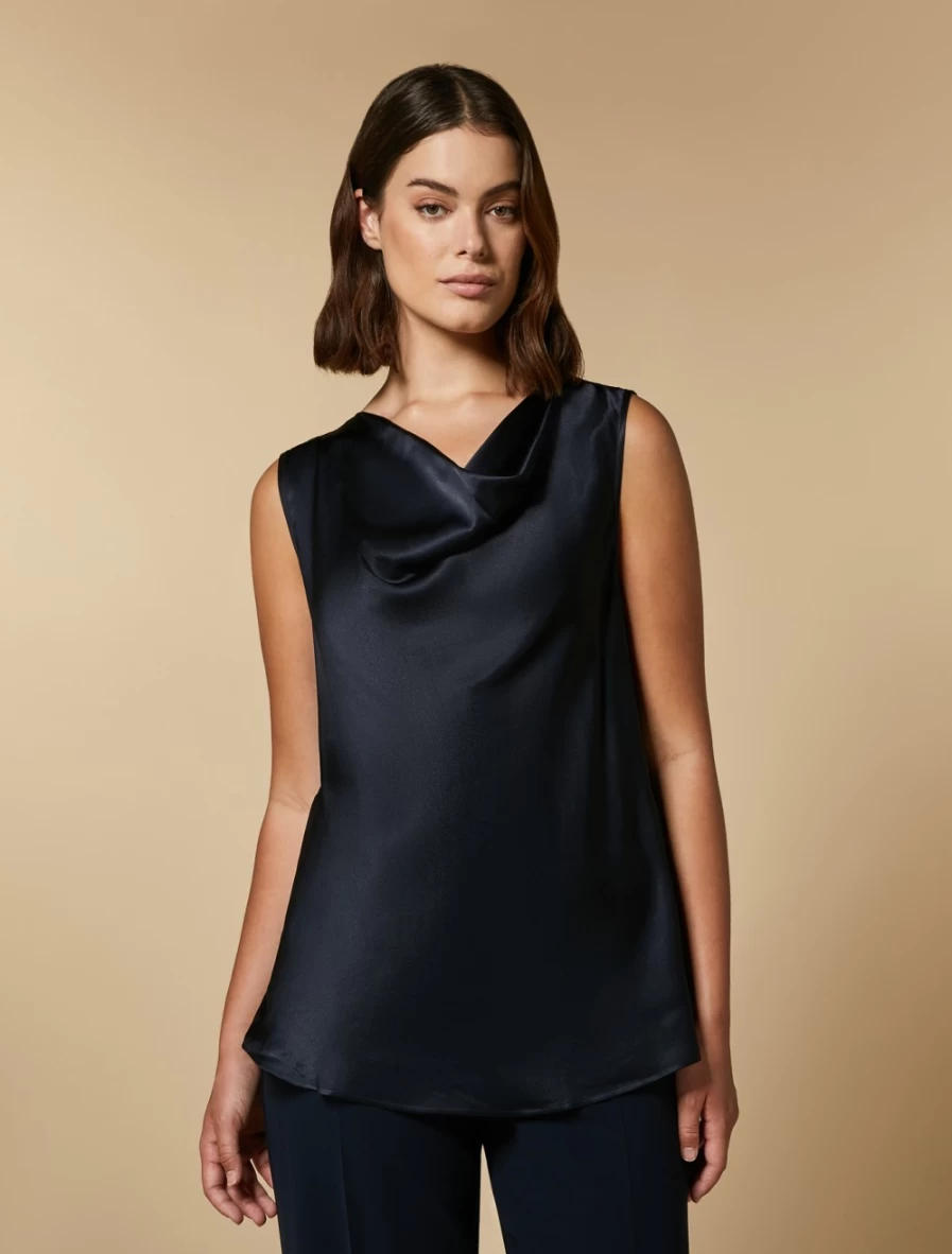 "Marina Rinaldi Women's Lightweight Satin Top in Dark Navy – Elegant Blouse for Women"