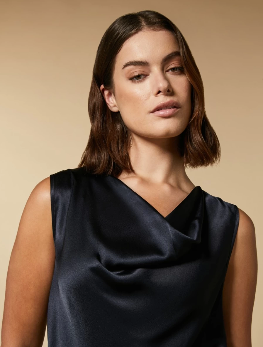 "Marina Rinaldi Women's Lightweight Satin Top in Dark Navy – Elegant Blouse for Women"