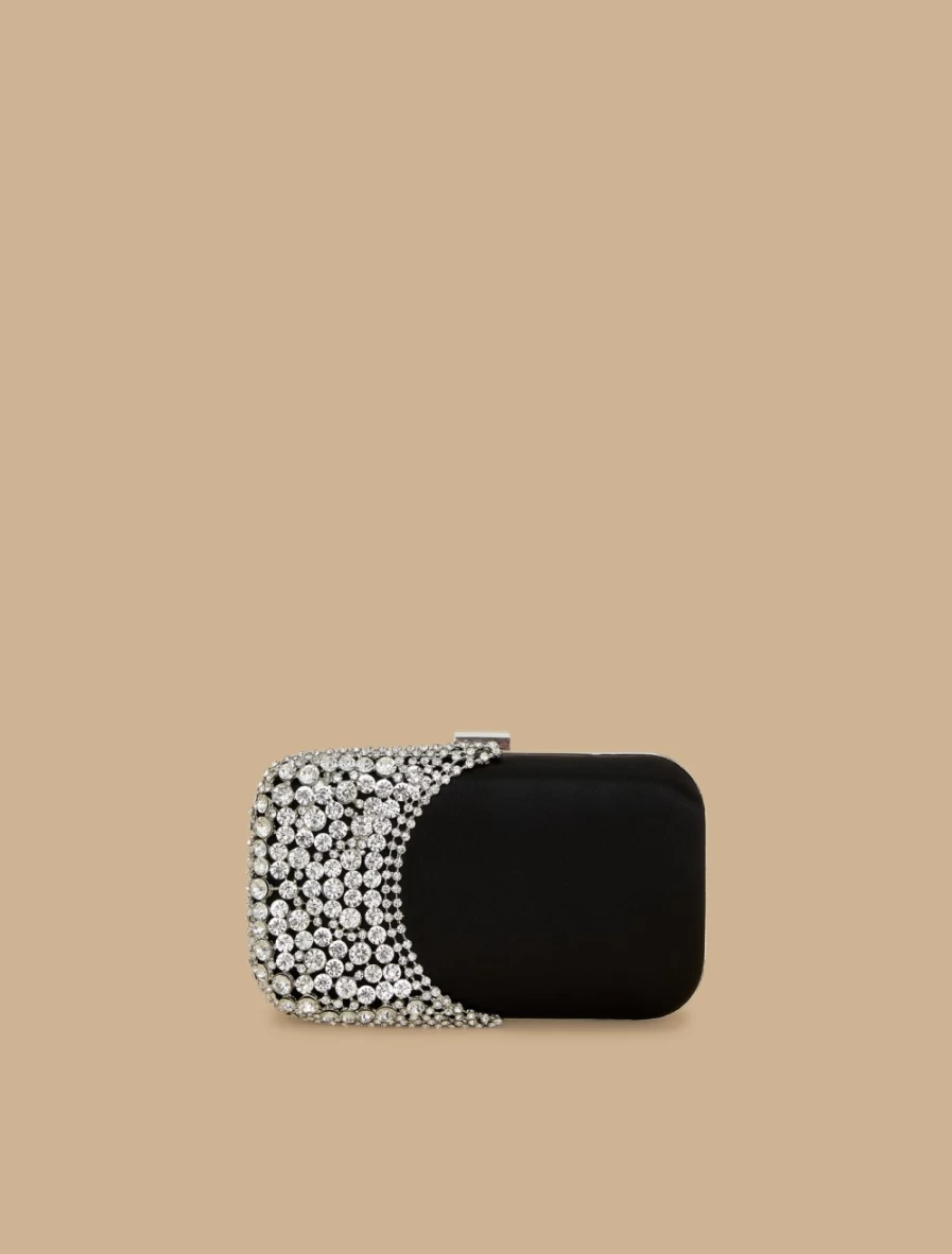 Marina Rinaldi Women's Black Rhinestone Embellished Satin Clutch Bag