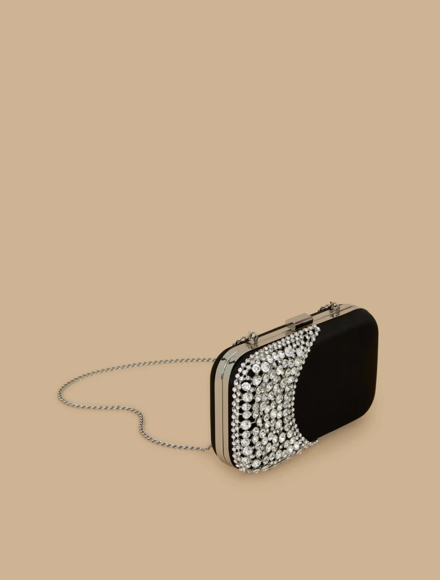 Marina Rinaldi Women's Black Rhinestone Embellished Satin Clutch Bag