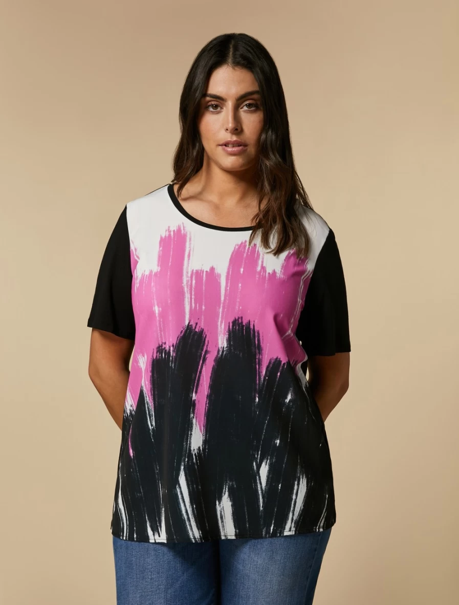 Marina Rinaldi Women's Black Embellished Print Jersey T-Shirt