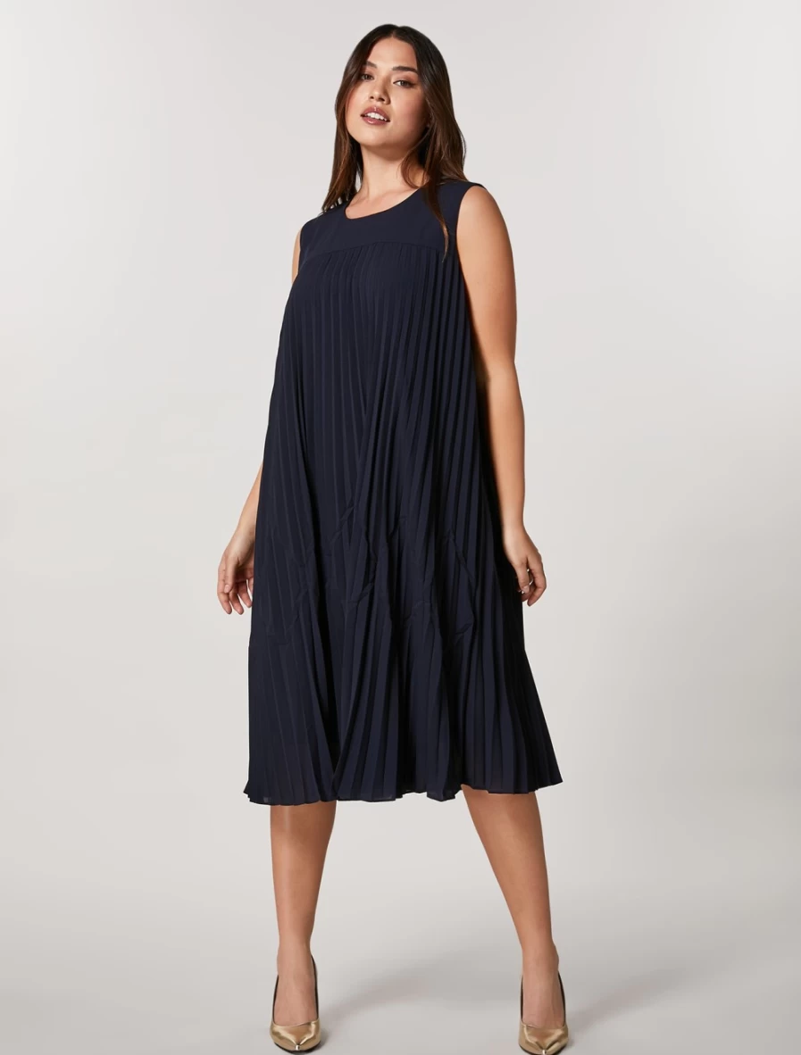 Marina Rinaldi Women's Dark Navy Fluid Crepe Dress – Elegant Flowy Style