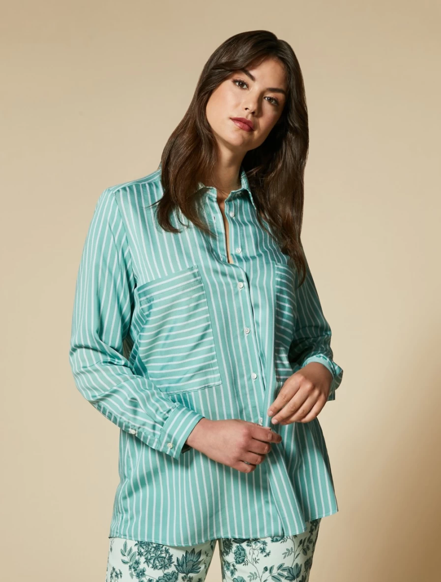 Marina Rinaldi Women's Green Yarn-Dyed Viscose-Blend Shirt
