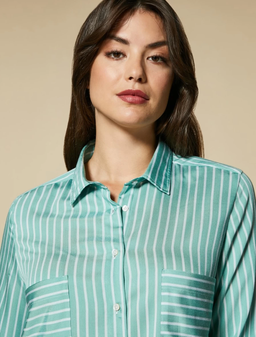 Marina Rinaldi Women's Green Yarn-Dyed Viscose-Blend Shirt