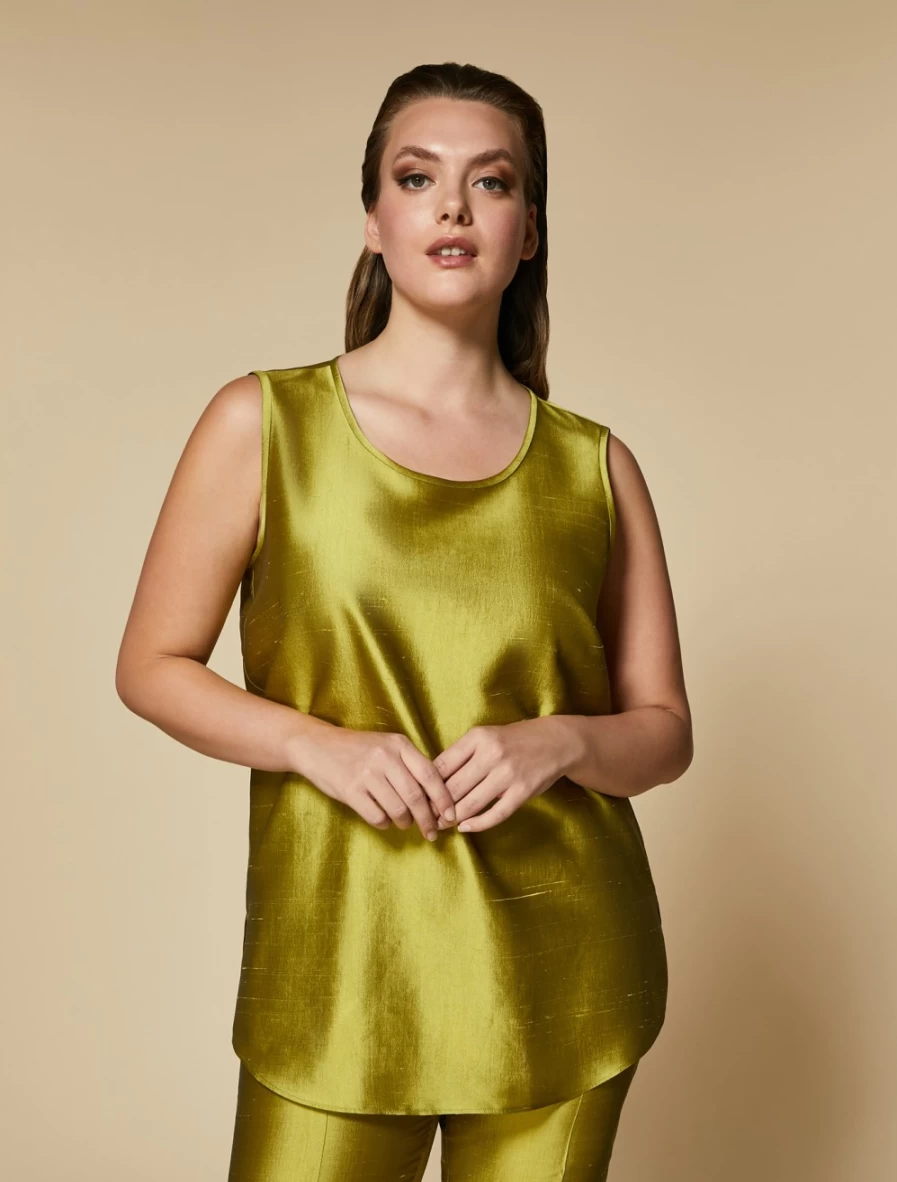 Marina Rinaldi Women's Yellow Shantung Silk Vest Top