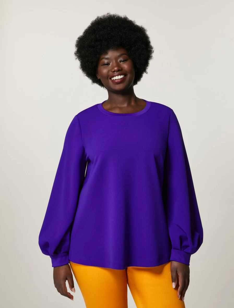 Marina Rinaldi Women's Purple Scuba Jersey Crepe Sweatshirt - Soft Comfortable Long Sleeve Top