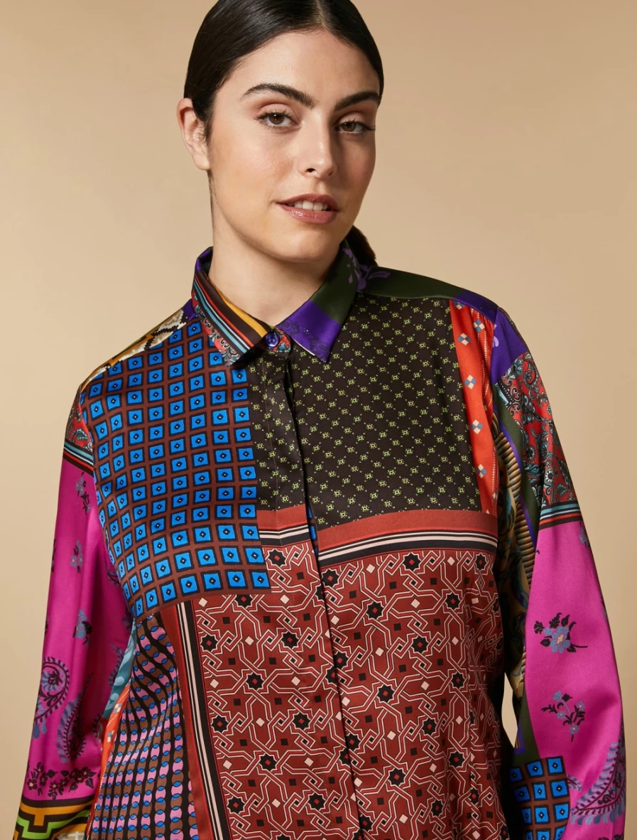 Marina Rinaldi Women's Purple Printed Twill Shirt Dress