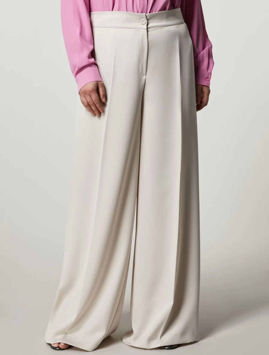 Marina Rinaldi Women's Dark Beige Crepe Envers Satin Trousers for Elegant Comfort
