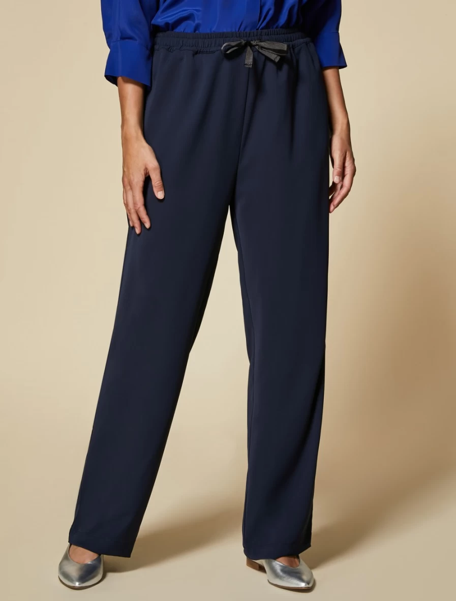 "Marina Rinaldi Women's Dark Navy Trousers with Topstitching Detail"