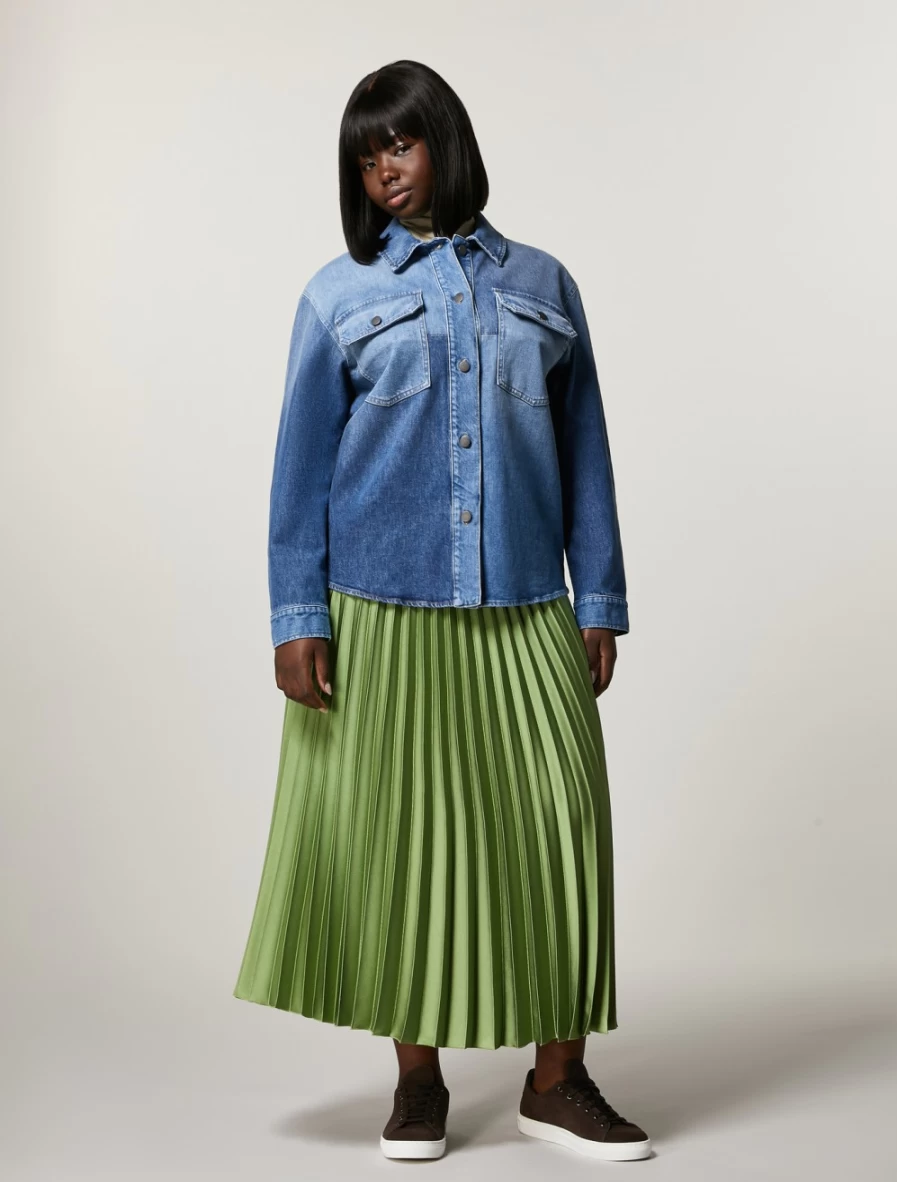 Marina Rinaldi Women's Green Pleated Satin Skirt - Elegant Midi Style
