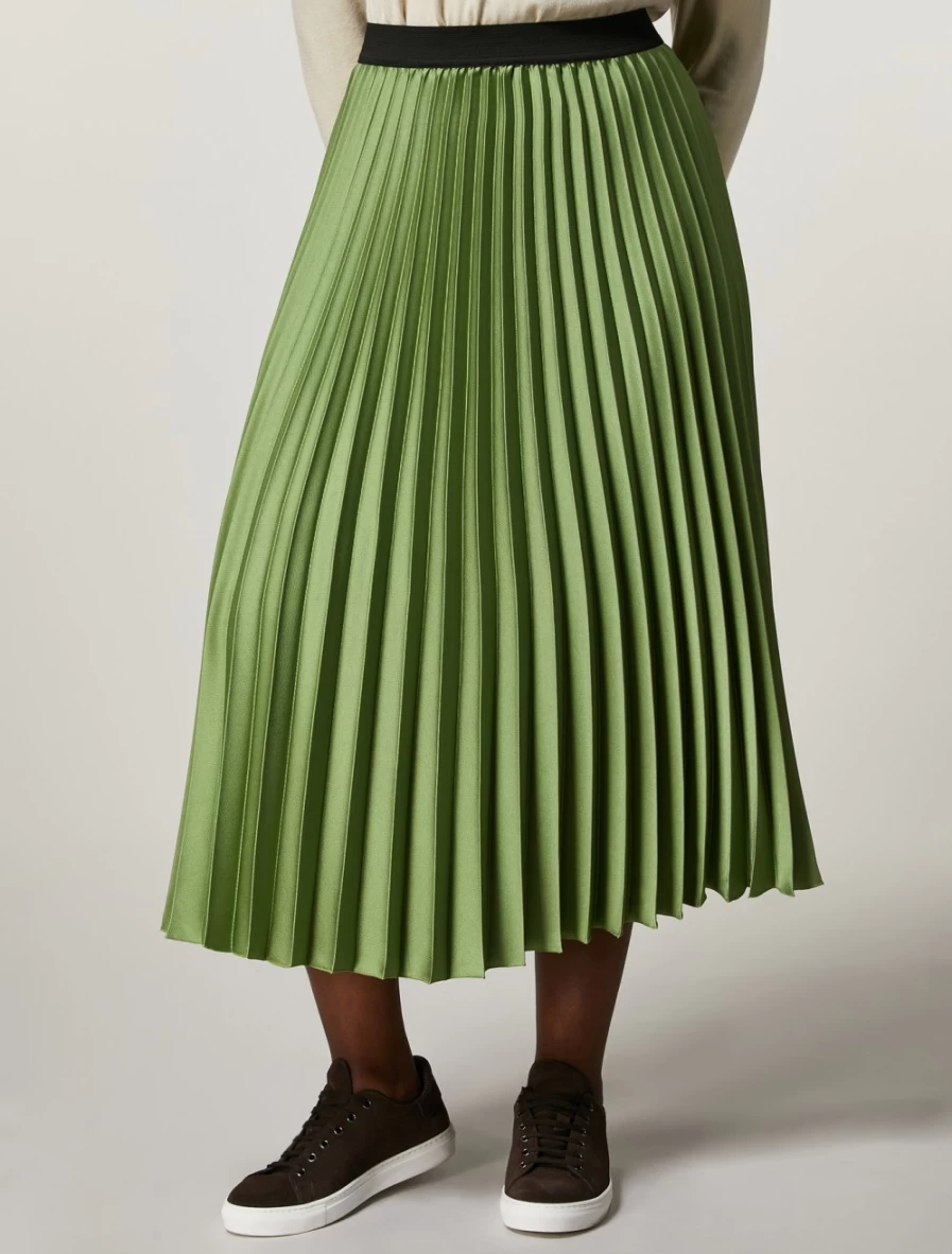 Marina Rinaldi Women's Green Pleated Satin Skirt - Elegant Midi Style