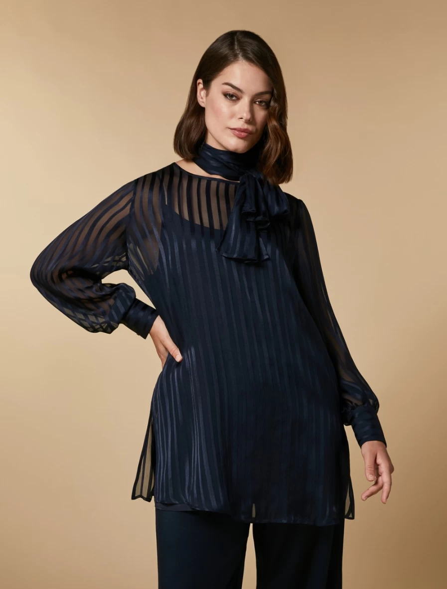 Marina Rinaldi Women's Dark Navy Pure Silk Crepon Tunic Top