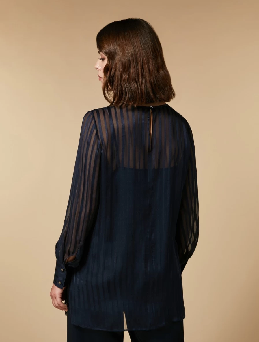 Marina Rinaldi Women's Dark Navy Pure Silk Crepon Tunic Top